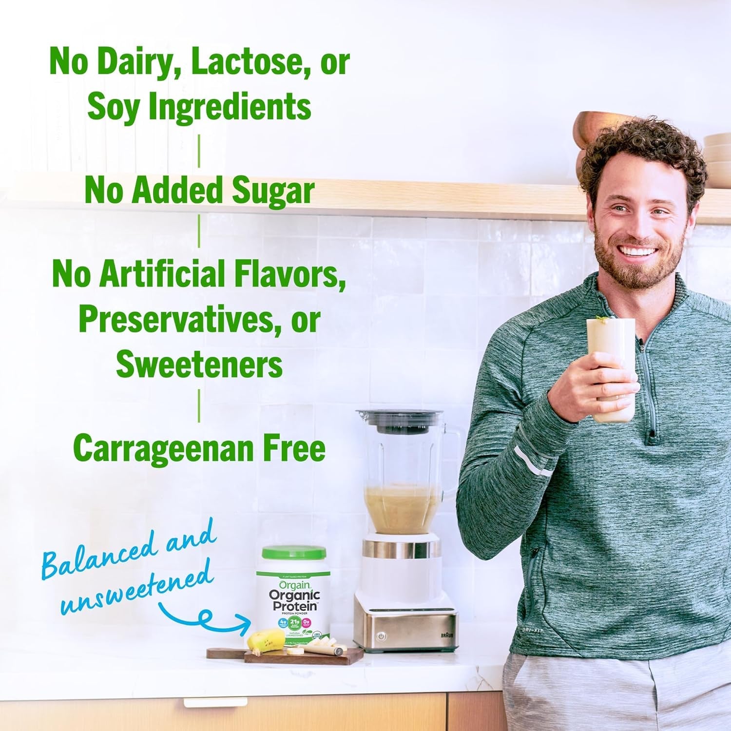 Orgain - Organic Unflavored Vegan Protein Powder, Natural Unsweetened - Non Dairy, Gluten Free, No Sugar Added, Soy Free, Non-Gmo, 1.59 Lb (Packaging May Vary)