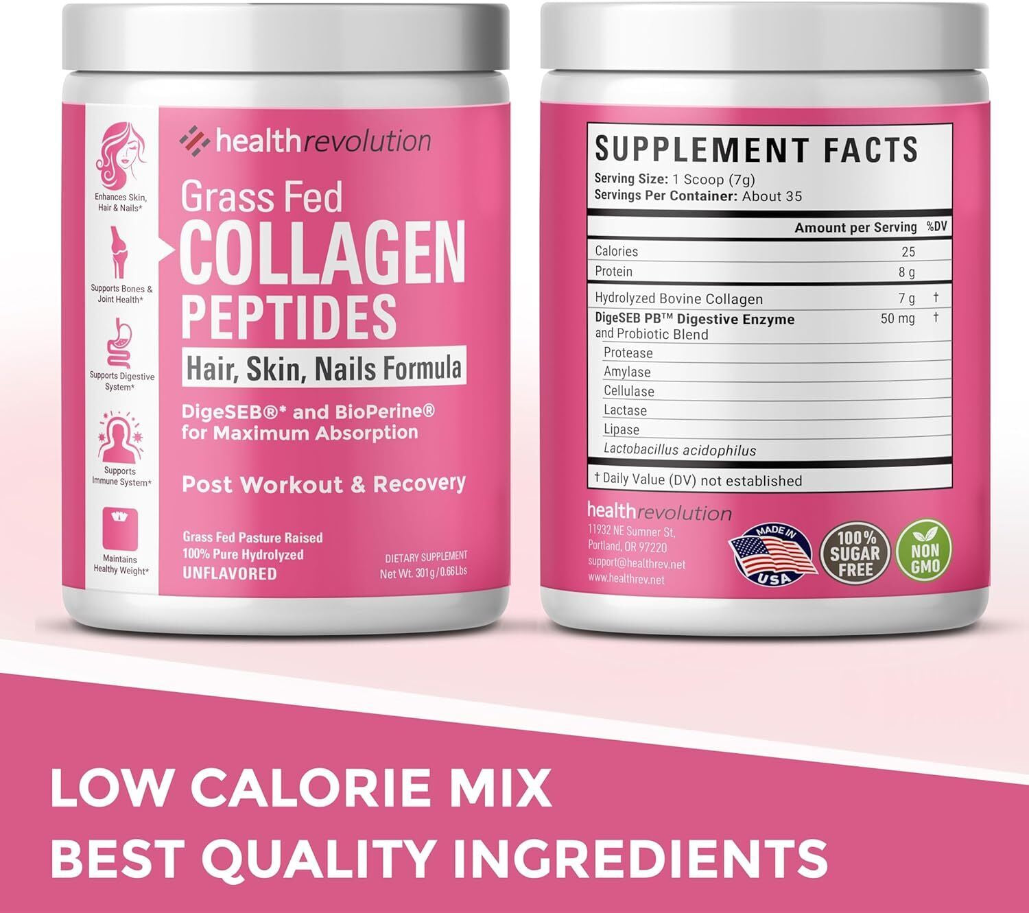 Health Revolution - Grass Fed Collagen Peptides Powder for Skin, Hair, Nails, 300Gr