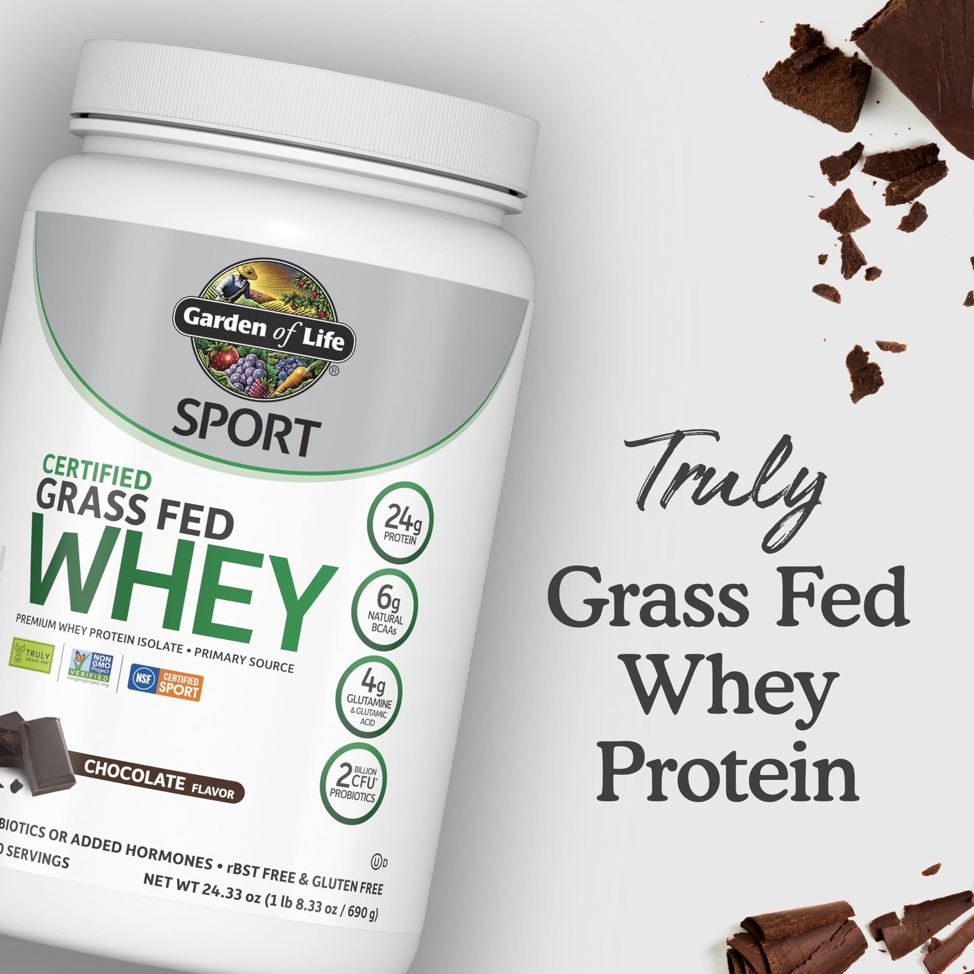 Garden of Life - Grass Fed Whey Protein Isolate plus Probiotics, Non GMO, Gluten Free, 690gr