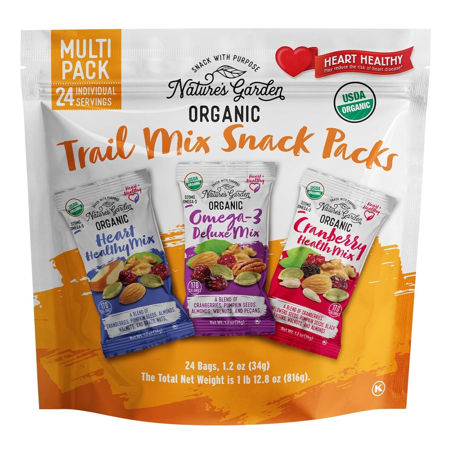 Nature's Garden - Organic Trail Mix Snack, Multi Pack 28.8 Oz - 24 Individual Servings (Pack of 3)