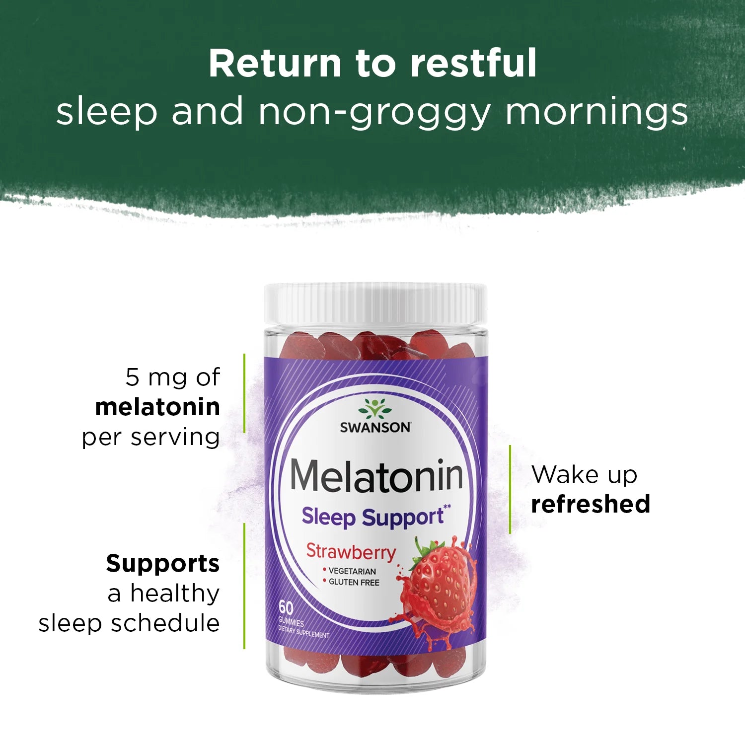 SWANSON - Melatonin Gummies, Strawberry 60 Gummies