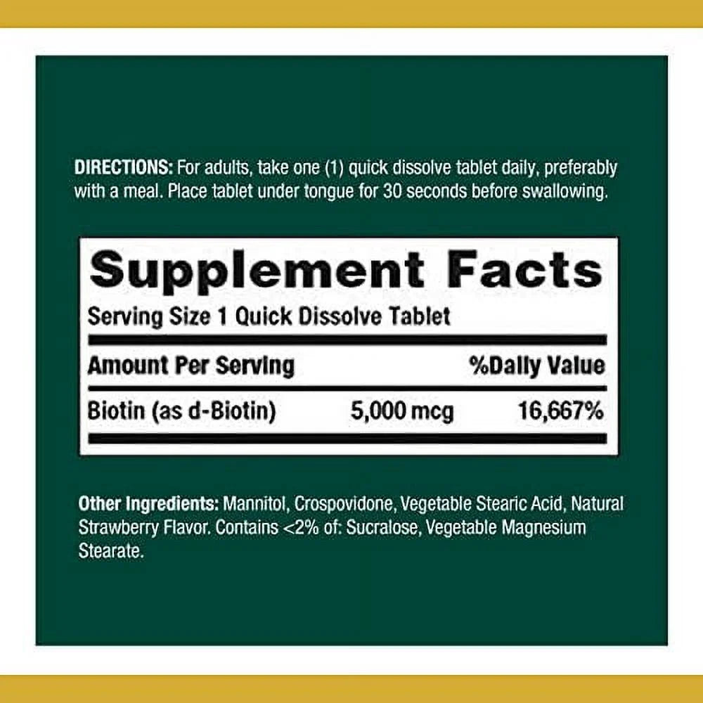 Nature's Bounty - Biotin for Healthy Hair, Skin, and Nails, 5000 Mcg - 60 Tablets