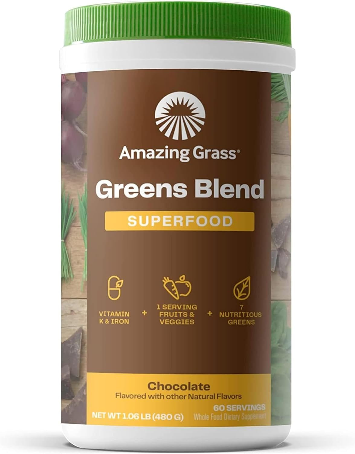 Amazing Grass - Greens Superfood Powder: Greens Powder with Digestive Enzymes & Probiotics, Organic Spirulina, Chlorella, and Beet Root Powder, Chocolate,