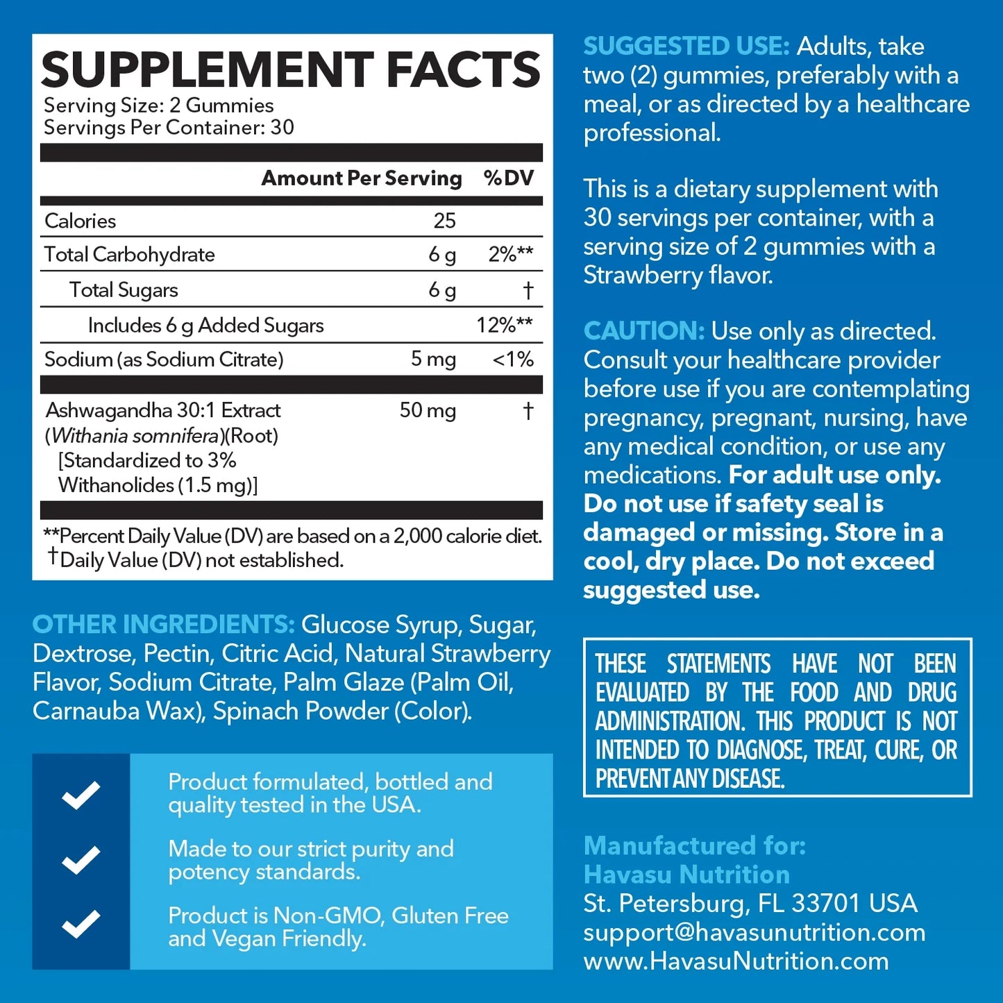 Havasu - Ashwagandha Gummies, Stress Relief for Adults - Vegan Gummies, 60 Gummies