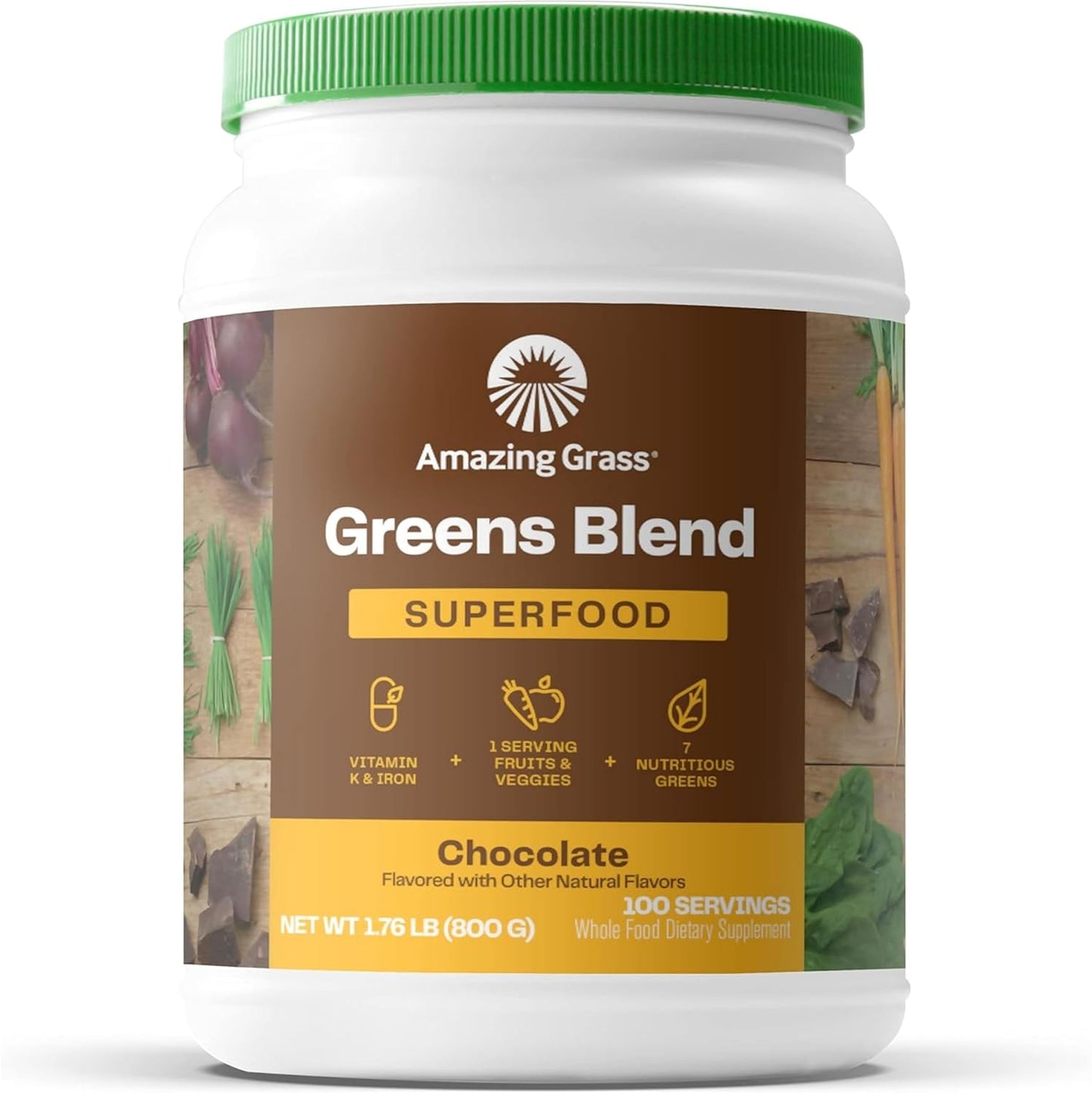 Amazing Grass - Greens Superfood Powder: Greens Powder with Digestive Enzymes & Probiotics, Organic Spirulina, Chlorella, and Beet Root Powder, Chocolate,