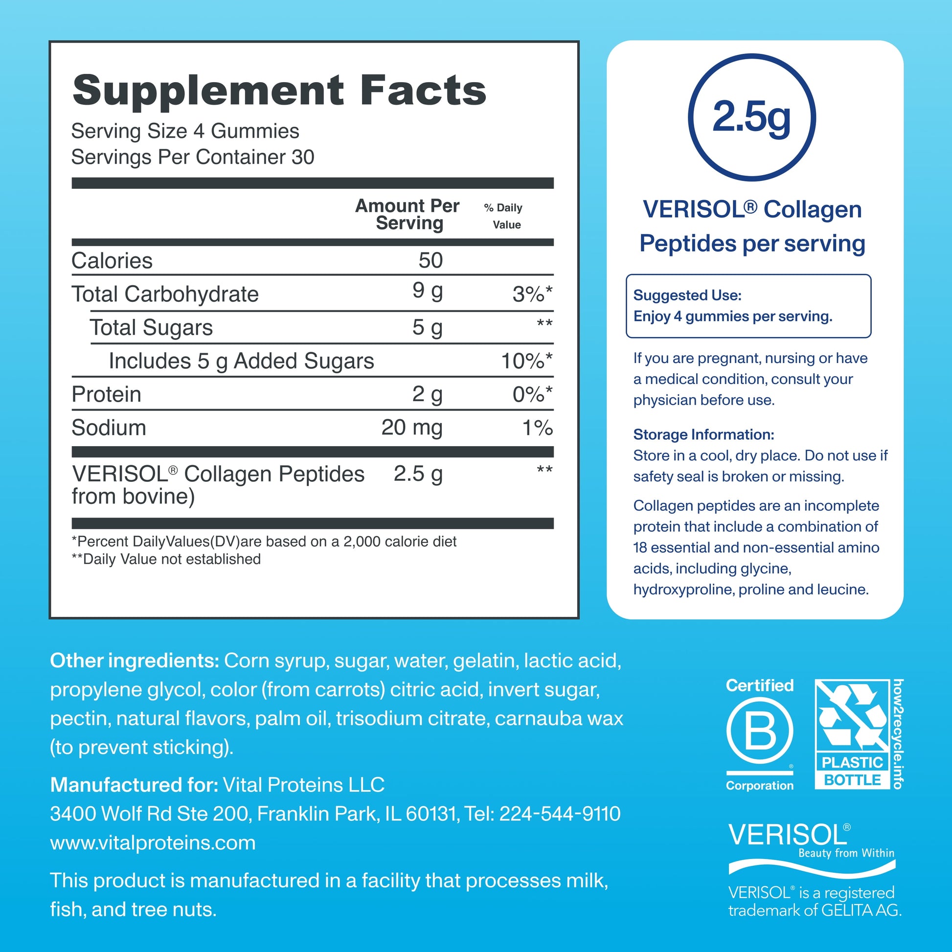 Vital Protein - Collagen Peptides Gummies for Hair, Skin, and Nails - 120 Gummies