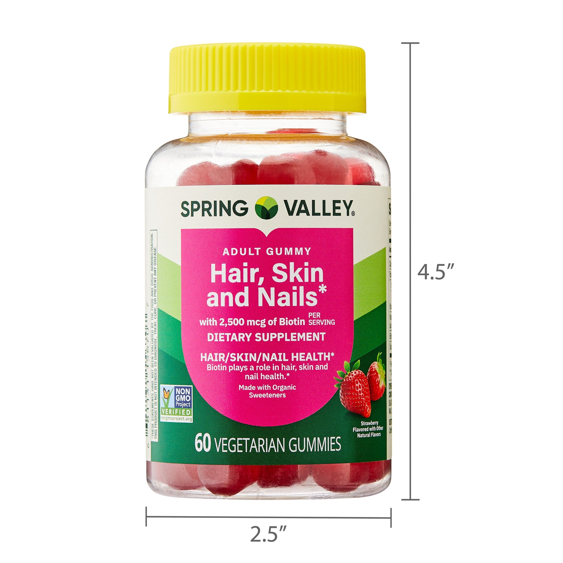 Spring Valley - Hair, Skin, and Nails Vegetarian Gummies, Strawberry Flavor 60 Gummies