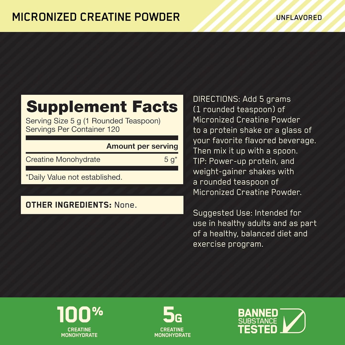 Optimum Nutrition - Micronized Creatine Powder, Unflavored, 1.32 Lb (600 G)