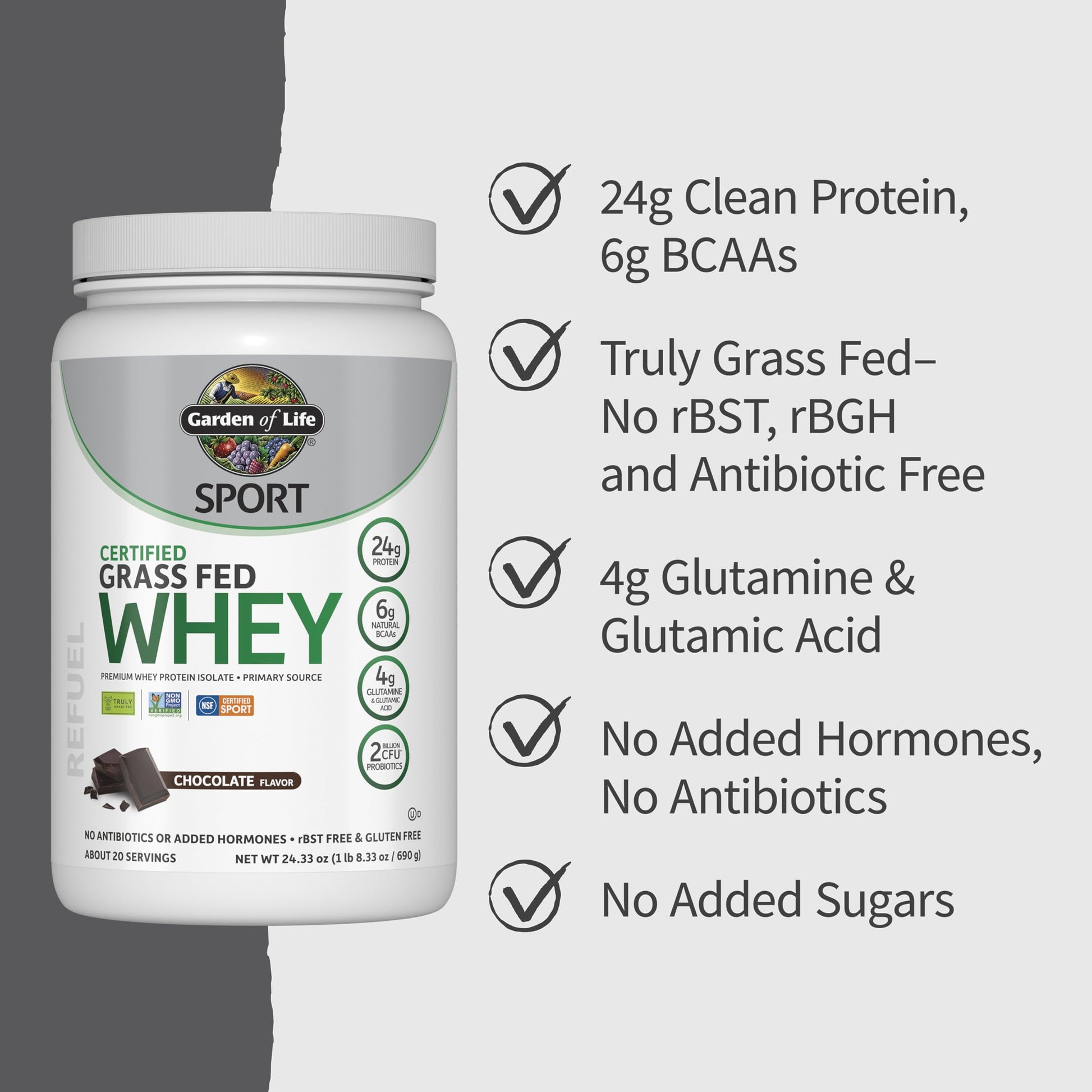Garden of Life - Grass Fed Whey Protein Isolate plus Probiotics, Non GMO, Gluten Free, 690gr