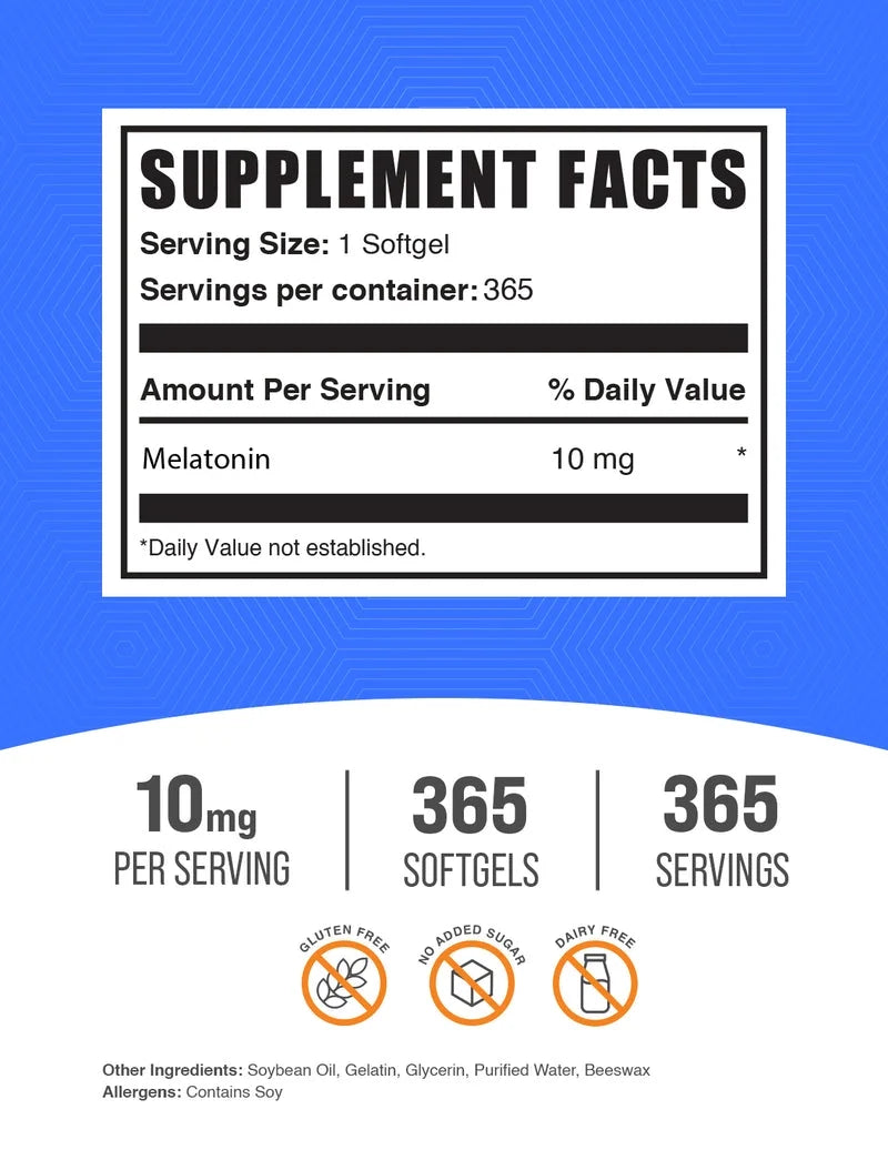 Bulksupplements - Melatonin Supplement, for Sleep Support, 10Mg - 365 Softgels