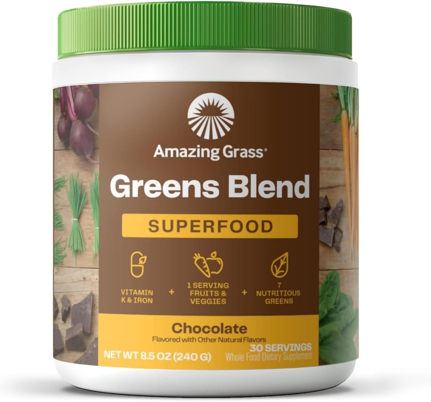 Amazing Grass - Greens Superfood Powder: Greens Powder with Digestive Enzymes & Probiotics, Organic Spirulina, Chlorella, and Beet Root Powder, Chocolate,