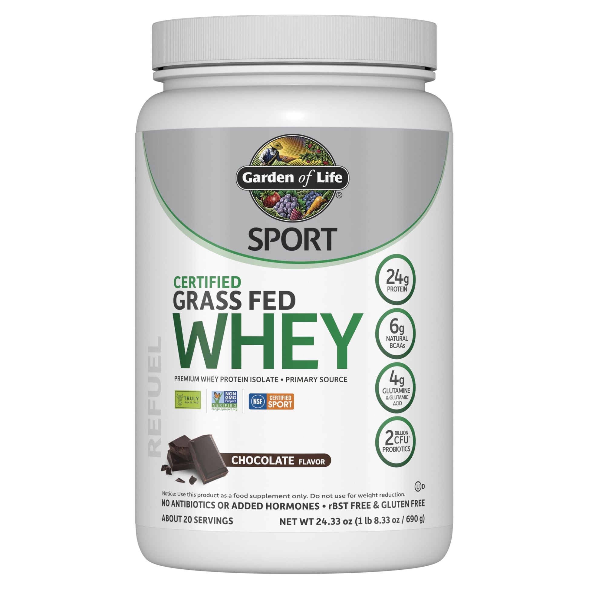 Garden of Life - Grass Fed Whey Protein Isolate plus Probiotics, Non GMO, Gluten Free, 690gr