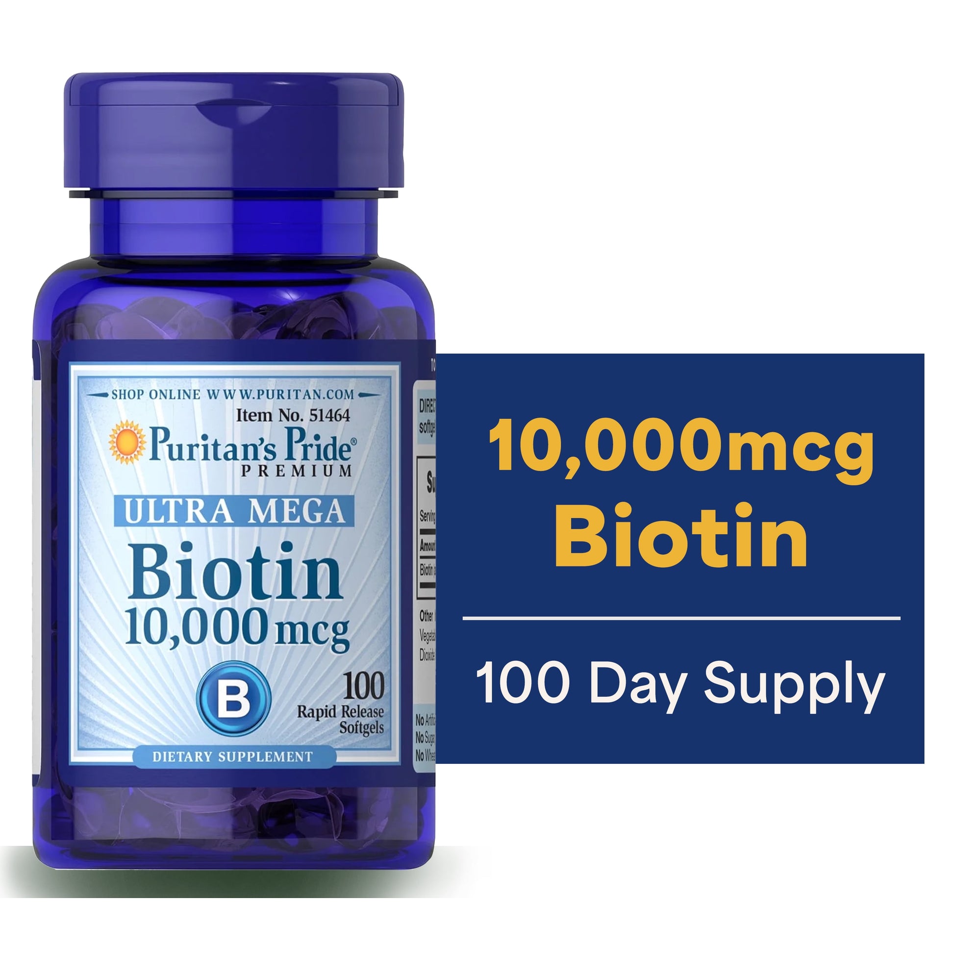 Puritans' Pride - Biotin 10,000 Mcg - 100 Softgels