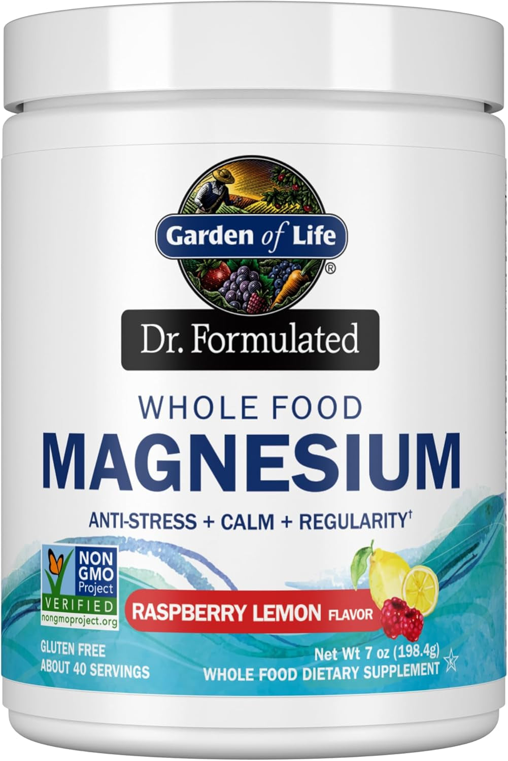 Garden of Life Dr. Formulated Whole Food Magnesium 197.4G Powder - Orange, Chelated, Non-Gmo, Vegan, Kosher, Gluten & Sugar Free Supplement with Probiotics - Best for Anti-Stress, Calm & Regularity