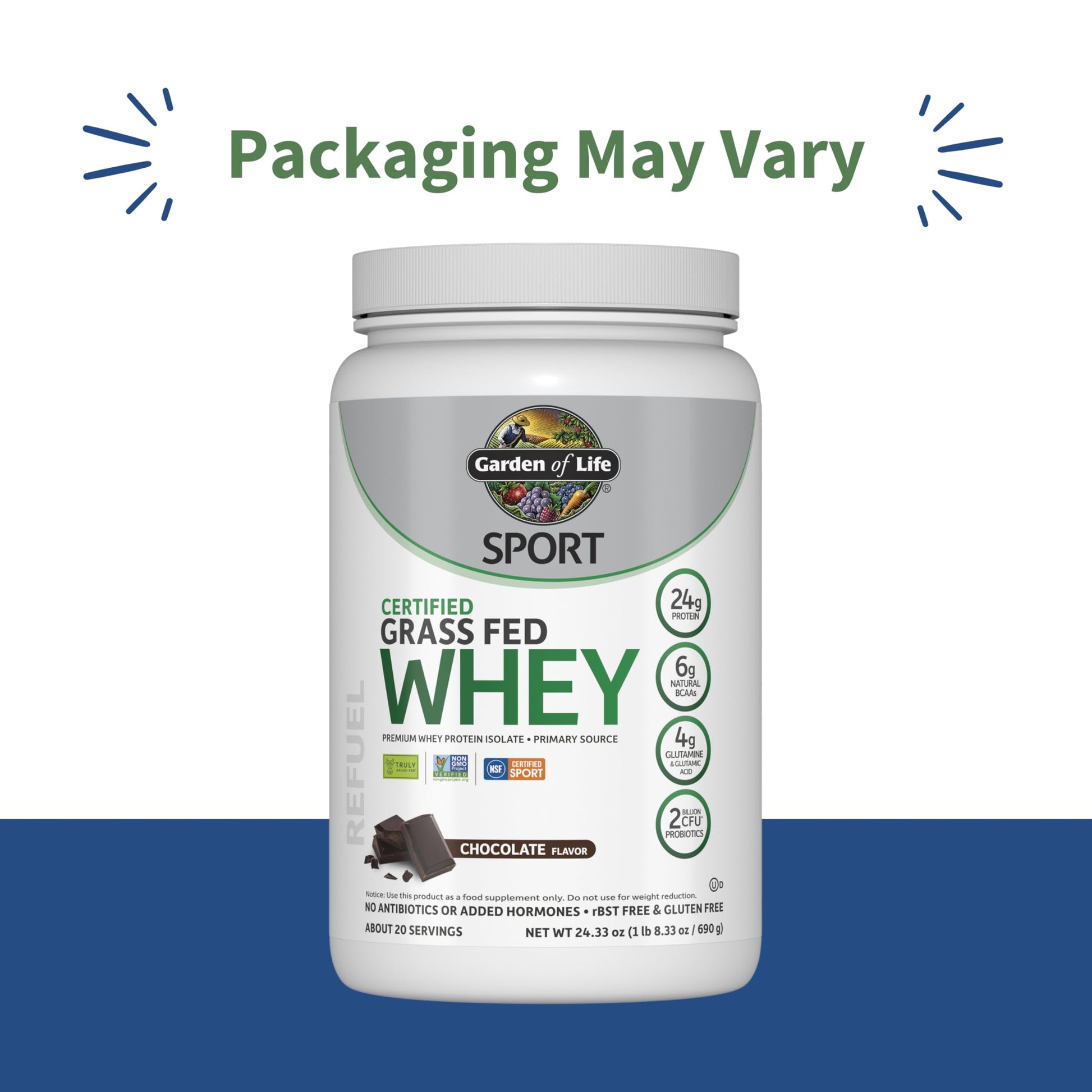 Garden of Life - Grass Fed Whey Protein Isolate plus Probiotics, Non GMO, Gluten Free, 690gr