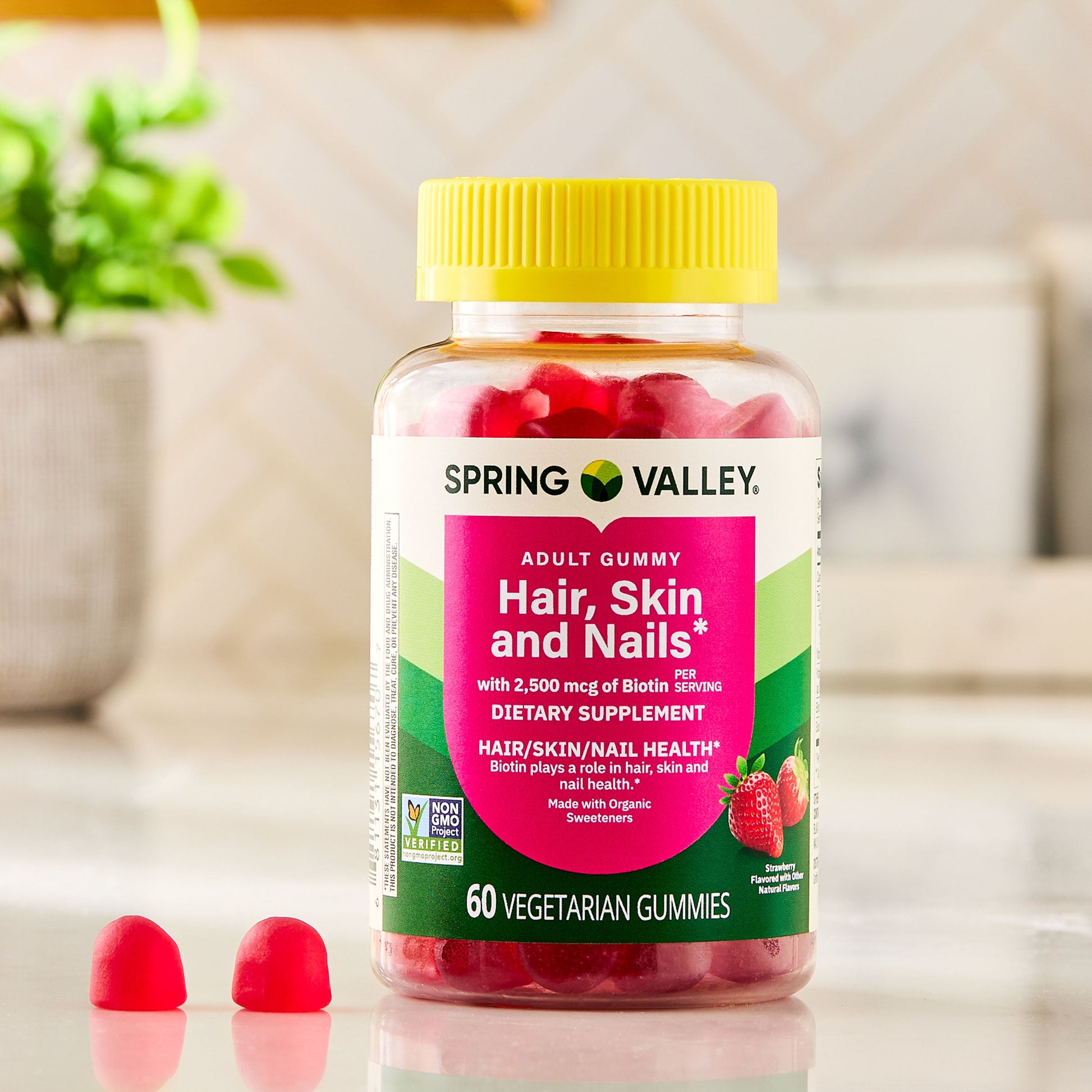 Spring Valley - Hair, Skin, and Nails Vegetarian Gummies, Strawberry Flavor 60 Gummies