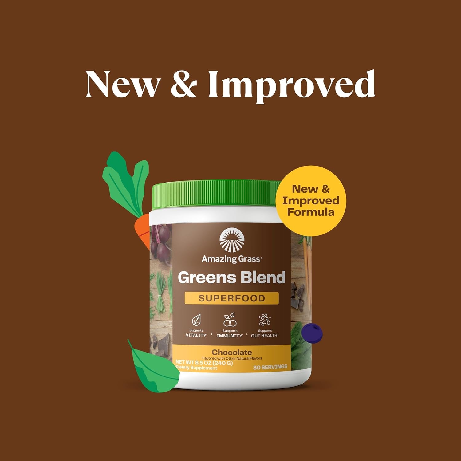 Amazing Grass - Greens Superfood Powder: Greens Powder with Digestive Enzymes & Probiotics, Organic Spirulina, Chlorella, and Beet Root Powder, Chocolate,