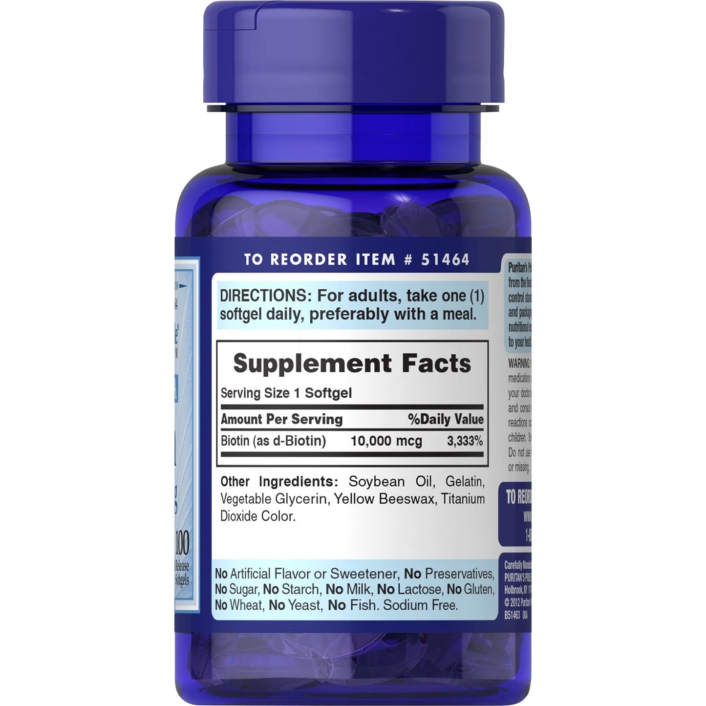 Puritans' Pride - Biotin 10,000 Mcg - 100 Softgels