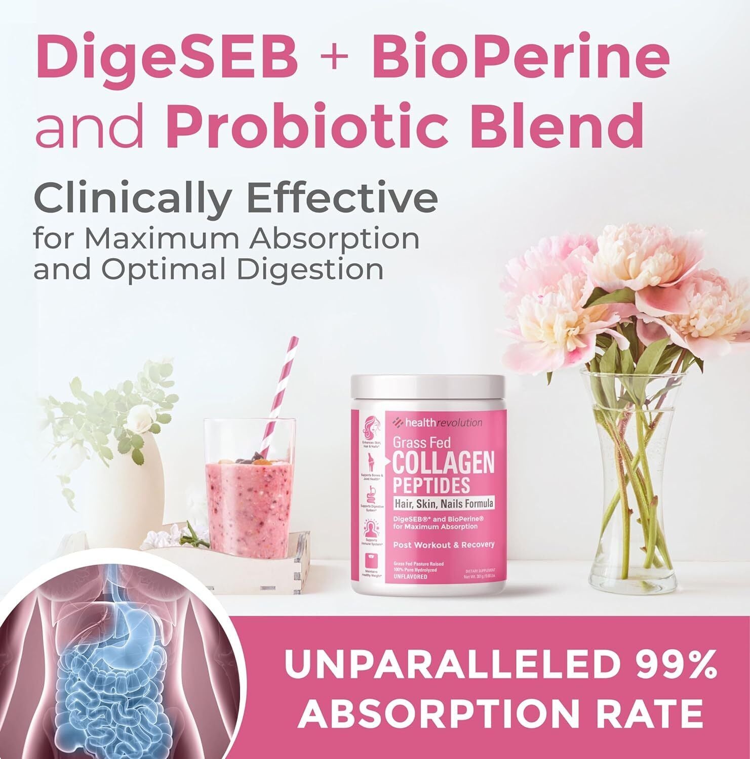 Health Revolution - Grass Fed Collagen Peptides Powder for Skin, Hair, Nails, 300Gr