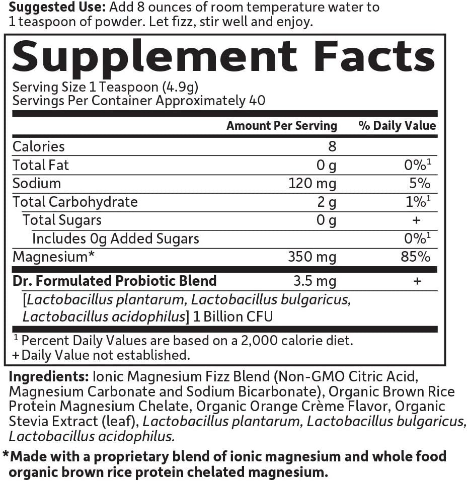 Garden of Life Dr. Formulated Whole Food Magnesium 197.4G Powder - Orange, Chelated, Non-Gmo, Vegan, Kosher, Gluten & Sugar Free Supplement with Probiotics - Best for Anti-Stress, Calm & Regularity