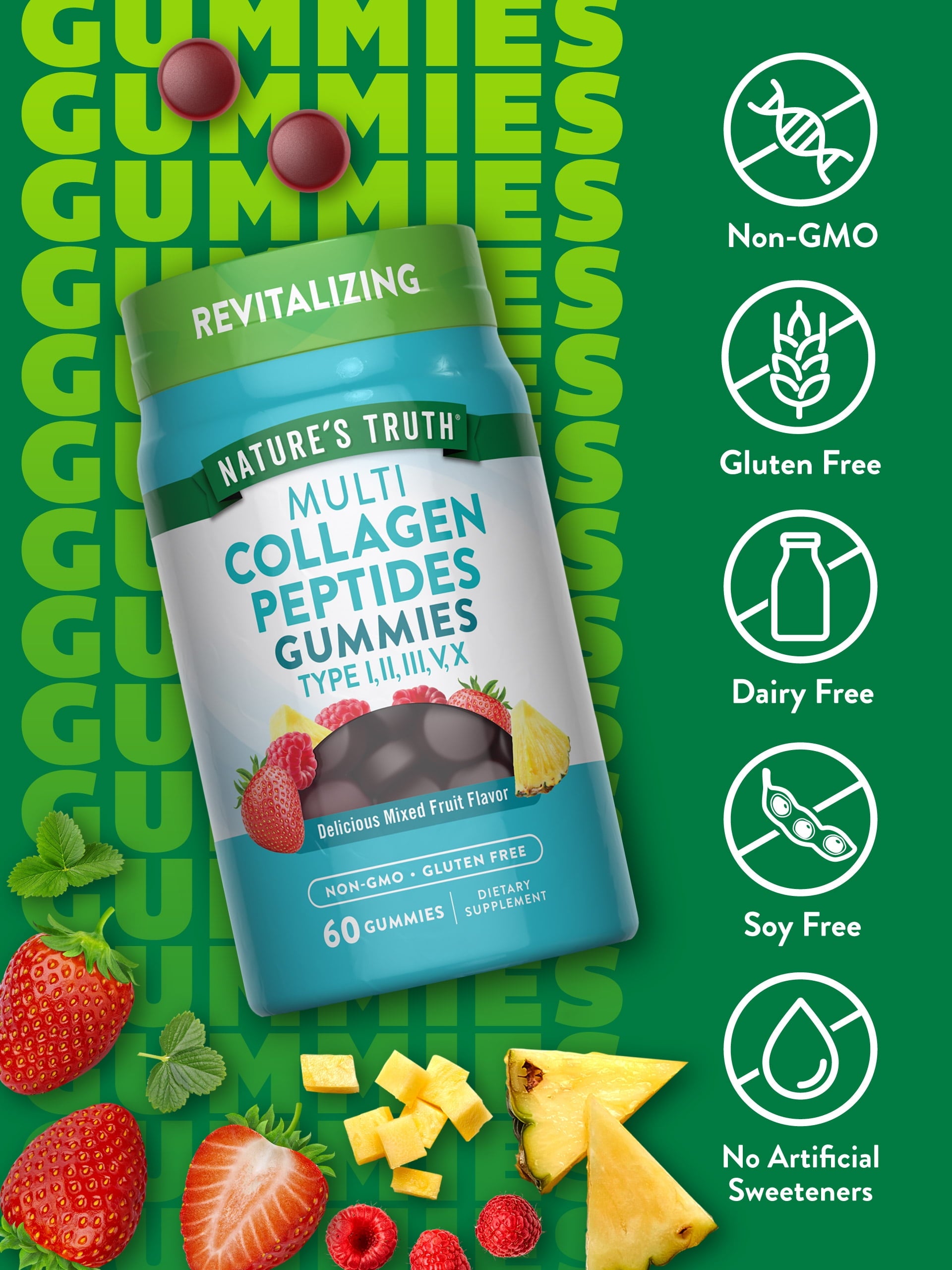 Nature's Truth - Multi Collagen Peptides, Non-GMO, Gluten Free - 60 Gummies