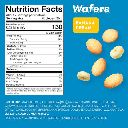 Highkey Sugar Free Banana Cream Wafer Cookies, 6.75Oz, Keto Snack, Low Carb, Gluten Free, Almond Flour Dough, Diabetic Friendly