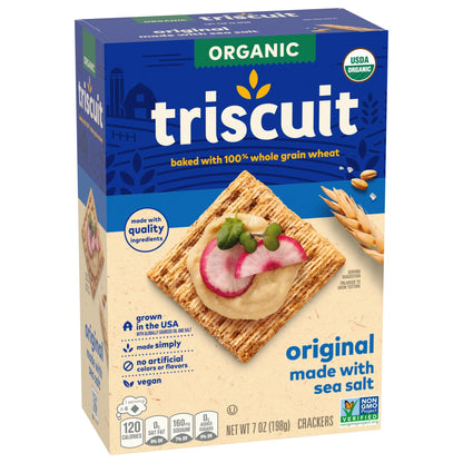 Triscuit - Organic Original Whole Grain Wheat Crackers, Organic Crackers, Vegan Snacks, 7 Oz