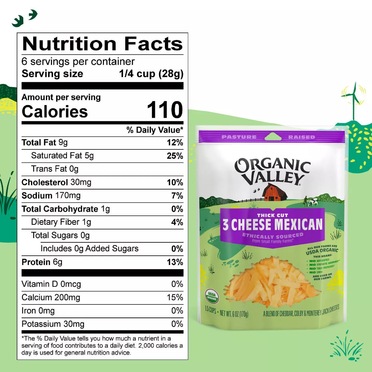 Organic Valley - 3 Cheese Mexican Thick Shredded Cheese - 6Oz