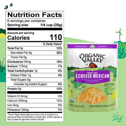 Organic Valley - 3 Cheese Mexican Thick Shredded Cheese - 6Oz