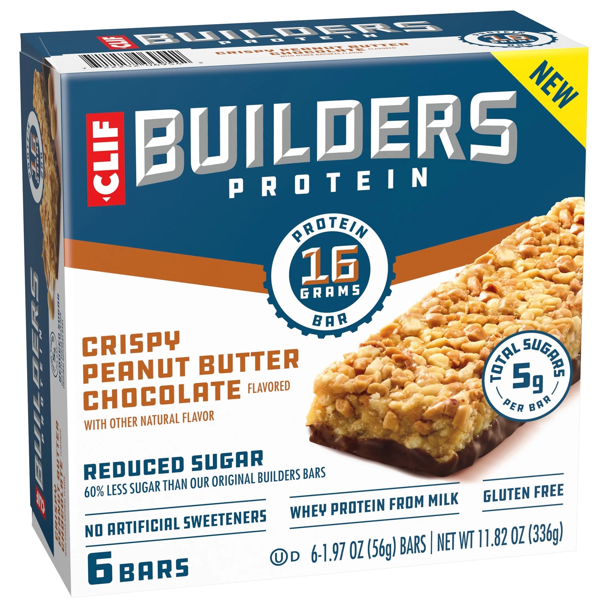 CLIF - Protein Bars Crispy Peanut Butter Chocolate Flavored, Reduced Sugar, Gluten Free, 6Ct