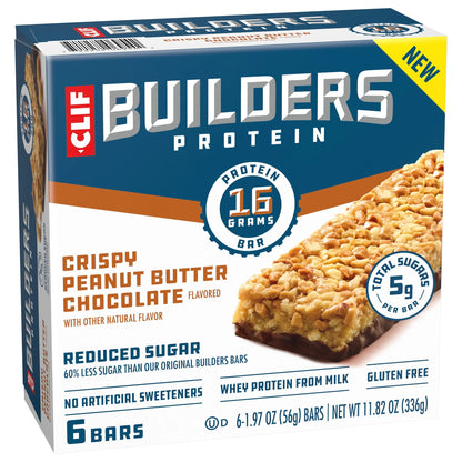 CLIF - Protein Bars Crispy Peanut Butter Chocolate Flavored, Reduced Sugar, Gluten Free, 6Ct