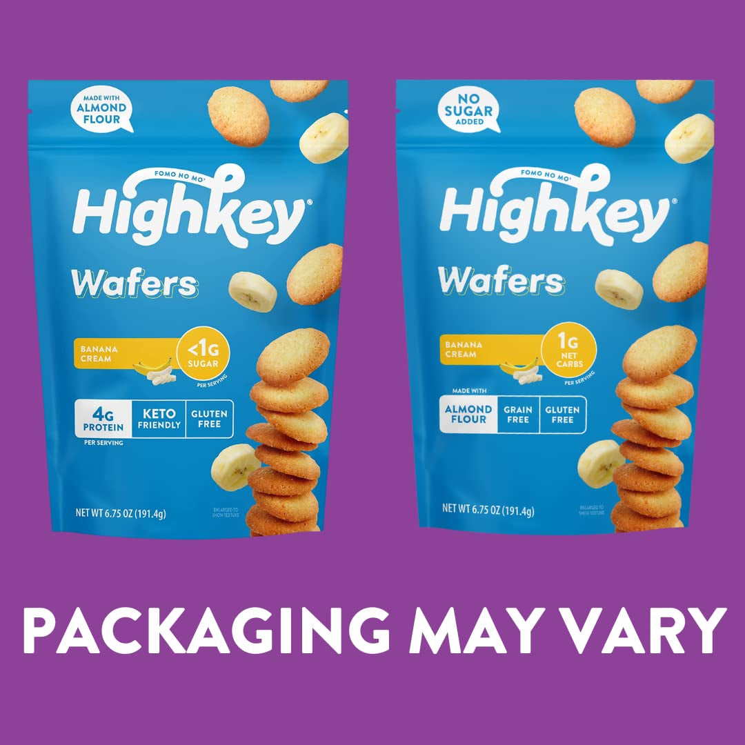 Highkey Sugar Free Banana Cream Wafer Cookies, 6.75Oz, Keto Snack, Low Carb, Gluten Free, Almond Flour Dough, Diabetic Friendly