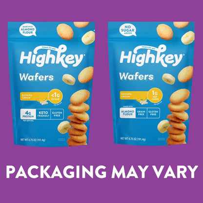 Highkey Sugar Free Banana Cream Wafer Cookies, 6.75Oz, Keto Snack, Low Carb, Gluten Free, Almond Flour Dough, Diabetic Friendly