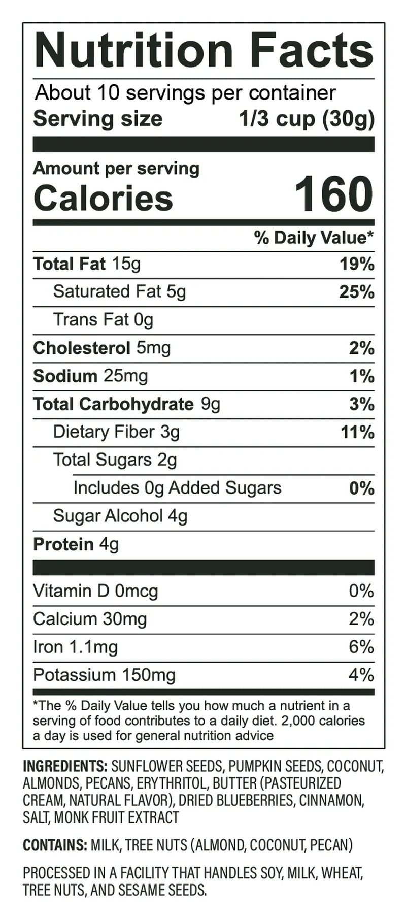 Nut Granola Cereal, Blueberry Cinnamon, No Sugar Added, Keto, Gluten Free, 11 Oz. 1 Count