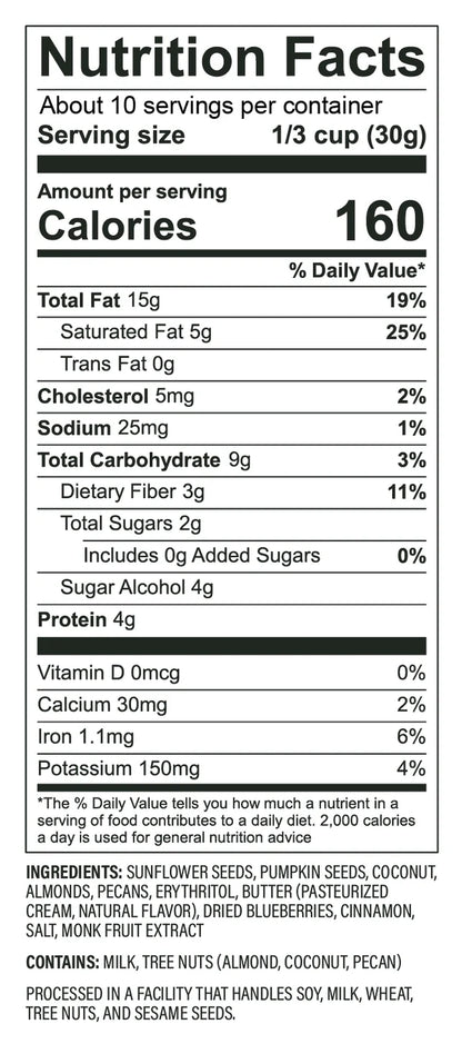 Nut Granola Cereal, Blueberry Cinnamon, No Sugar Added, Keto, Gluten Free, 11 Oz. 1 Count