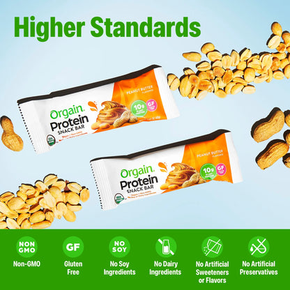 Orgain - Organic Plant Based Protein Snack Bars, Peanut Butter, 16.9Oz, 12Ct