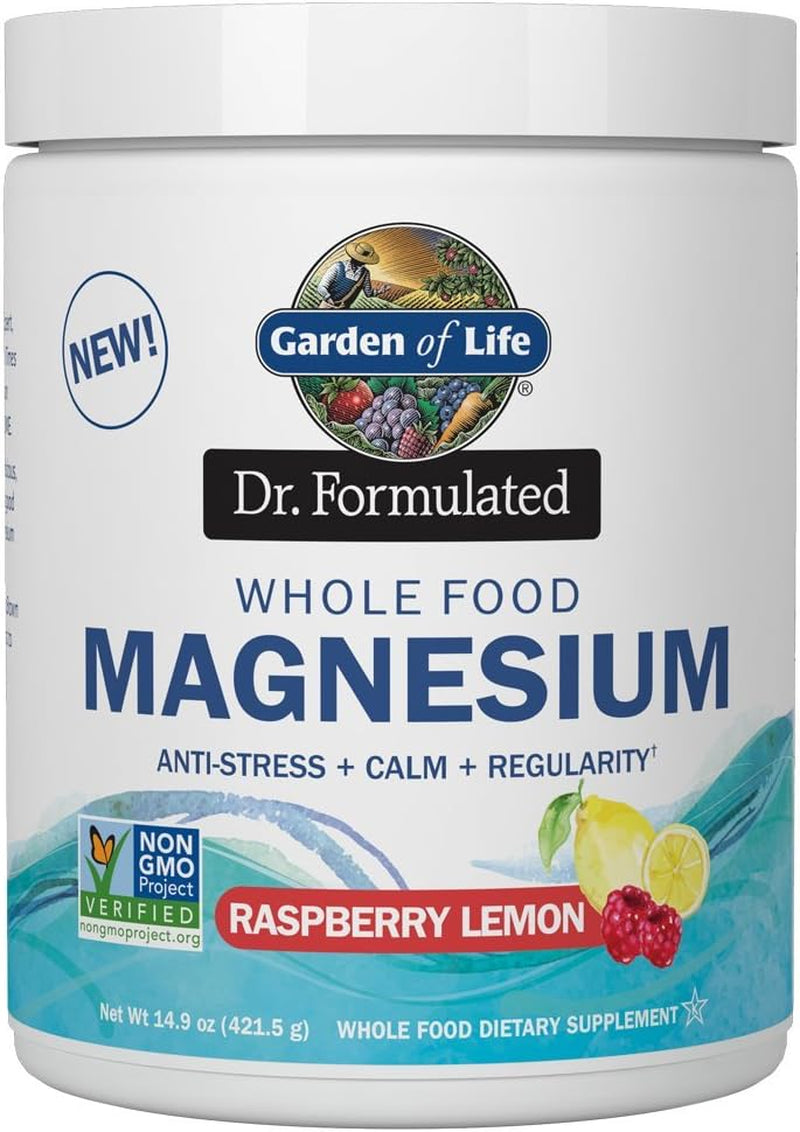 Garden of Life Dr. Formulated Whole Food Magnesium 197.4G Powder - Orange, Chelated, Non-Gmo, Vegan, Kosher, Gluten & Sugar Free Supplement with Probiotics - Best for Anti-Stress, Calm & Regularity