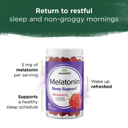 SWANSON - Melatonin Gummies, Strawberry 60 Gummies
