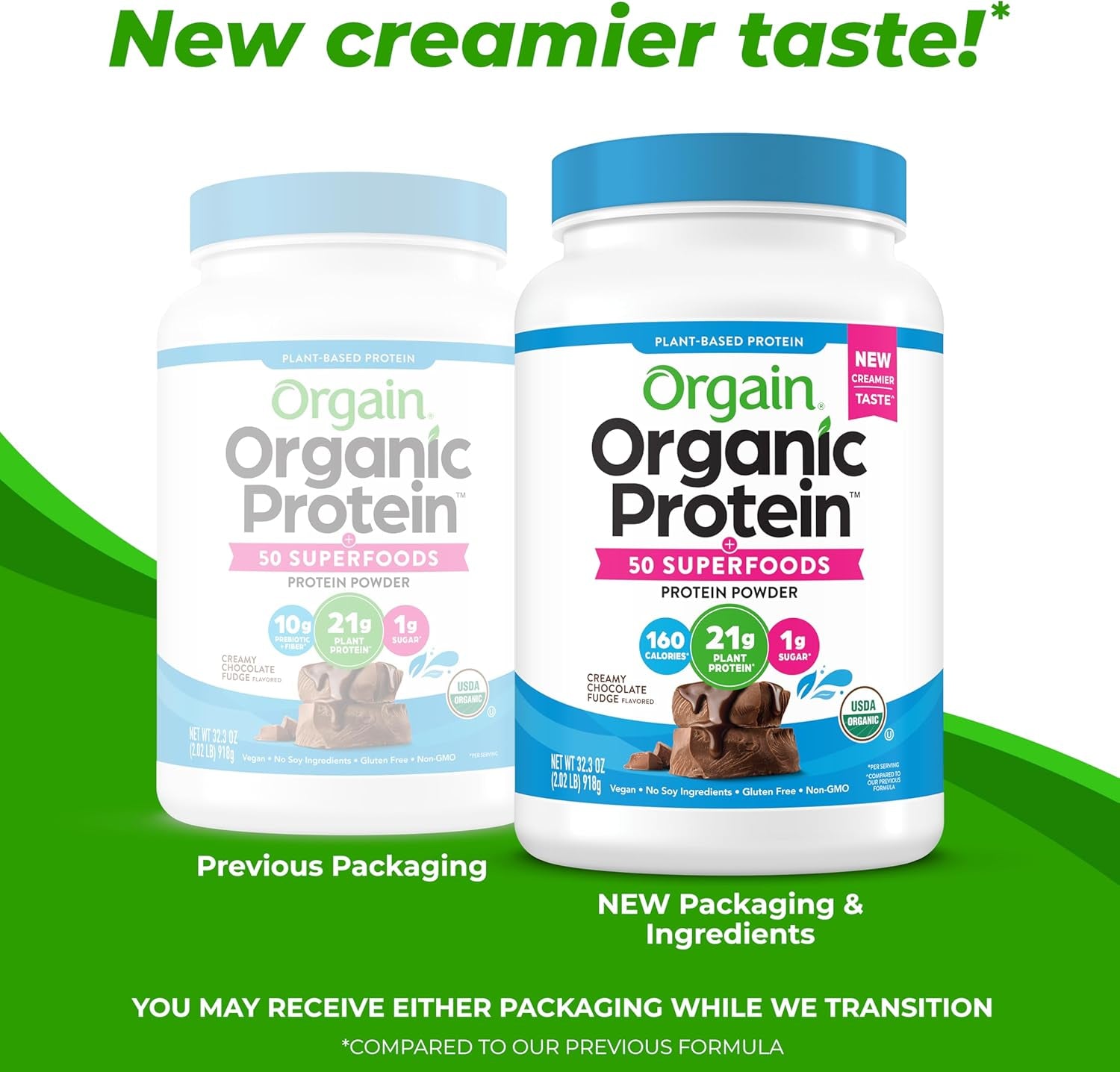 Orgain Organic Vegan Protein Powder + 50 Superfoods, Creamy Chocolate Fudge - 21G Plant Based Protein, Gluten Free, Dairy Free, Lactose Free, Soy Free, No Sugar Added, Kosher, B Vitamins - 2.02Lb