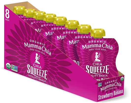 Mamma Chia - Strawberry Banana Organic Fruit Snack Pack of 16 Non GMO Gluten Free