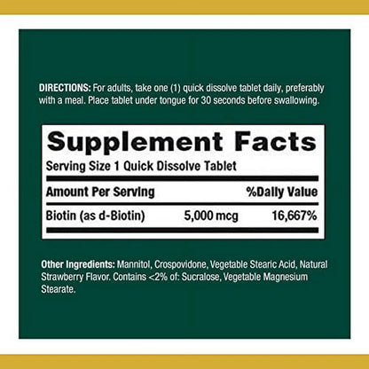 Nature's Bounty - Biotin for Healthy Hair, Skin, and Nails, 5000 Mcg - 60 Tablets