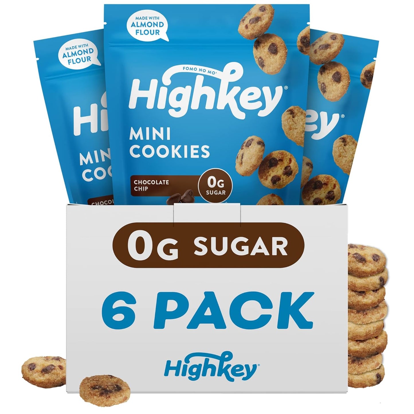 Highkey Keto Chocolate Chip Mini Cookies - Gluten Free, Sugar Free, Keto Snack, Low Carb Snacks Healthy Protein, Low Sugar - 3 Pack 