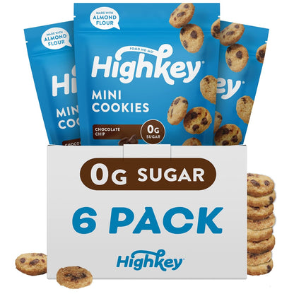 Highkey Keto Chocolate Chip Mini Cookies - Gluten Free, Sugar Free, Keto Snack, Low Carb Snacks Healthy Protein, Low Sugar - 3 Pack 