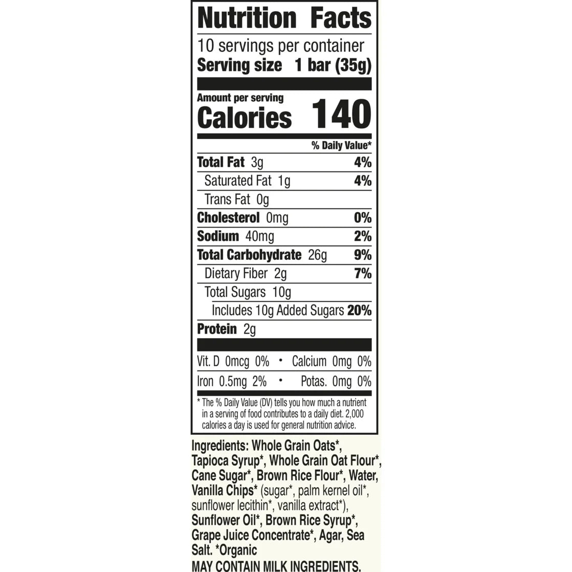 Cascadian Farm - Organic Vanilla Chip Chewy Granola Bars, Value Size, 10 Bars, 12.3 Oz.