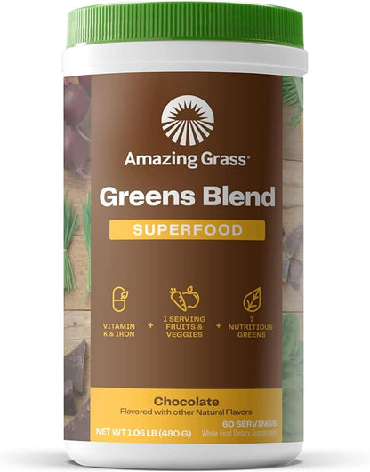 Amazing Grass - Greens Superfood Powder: Greens Powder with Digestive Enzymes & Probiotics, Organic Spirulina, Chlorella, and Beet Root Powder, Chocolate,