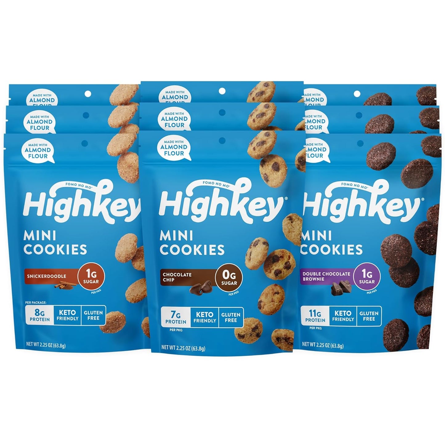 Highkey Keto Chocolate Chip Mini Cookies - Gluten Free, Sugar Free, Keto Snack, Low Carb Snacks Healthy Protein, Low Sugar - 3 Pack 
