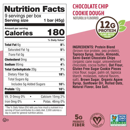 Lenny & Larry's - Cookie-Fied Bar, Plant-Based Protein, Chocolate Chip Cookie Dough, 9 Ct
