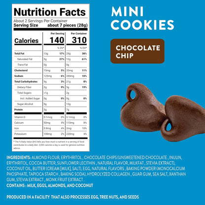 Highkey Keto Chocolate Chip Mini Cookies - Gluten Free, Sugar Free, Keto Snack, Low Carb Snacks Healthy Protein, Low Sugar - 3 Pack 