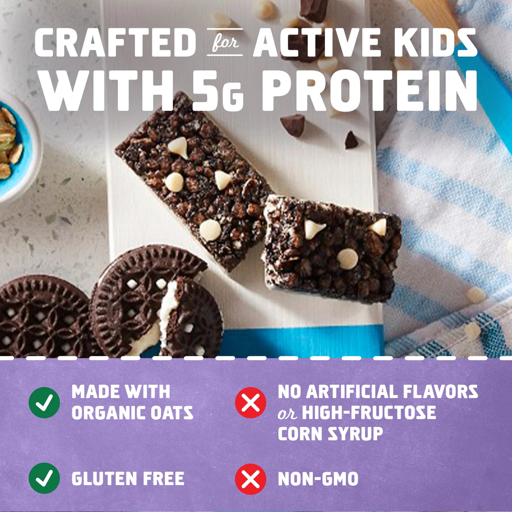 Clif - Protein Cookies 'N Creme Flavor Crispy Snack Bars, Gluten Free Protein Bars, 5Ct