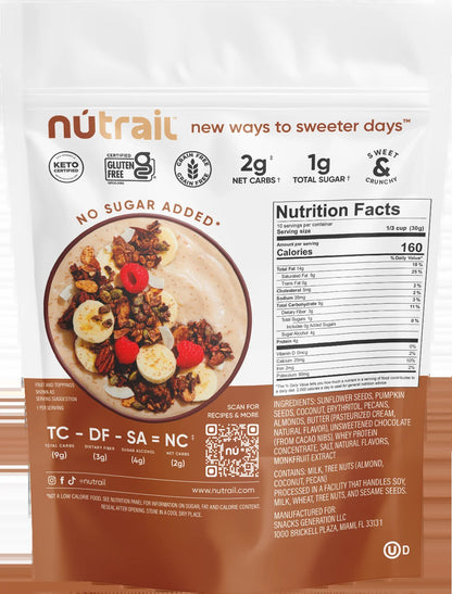 Nutrait Granola Cereal, Dark Chocolate, No Sugar Added, Keto, Gluten Free, 11 Oz. 1 Count